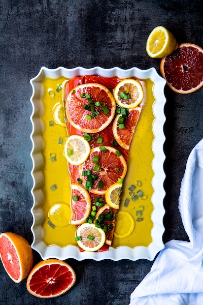 Bruleed Grapefruit Salmon with Cauliflower-Cilantro Puree | Institute ...